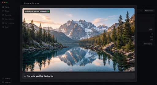 Alpine lake and mountain landscape from the supplied prototype, shown as an illustrative report sample